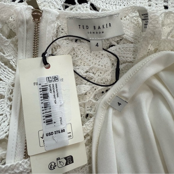 Ted Baker London Ivory KATRNN Crochet Sleeveless Lined Top Size Ted 4 US 10 NWT - Picture 13 of 15